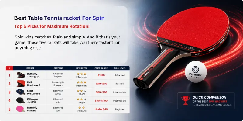 Best table tennis rackets for spin: top 5 comparison chart with specs, prices, and skill levels