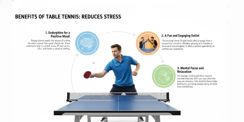 Infographic, the benefits of Table tennis, showing how it reduces stress