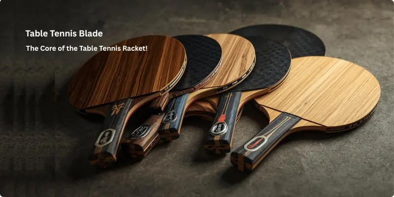 `Table tennis racket blade showing wood and carbon layers for speed and control`
