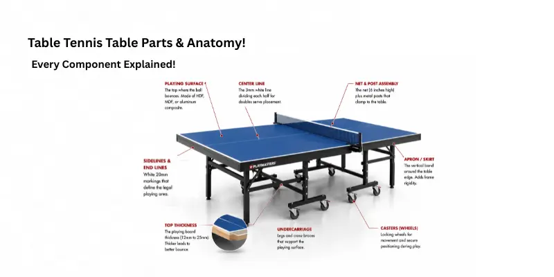 Table Tennis Table Components: Blade, Net, Undercarriage, Casters