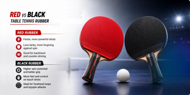 Red vs black table tennis rubber Red vs black table tennis rubber differences — speed, spin, grip, and playing style.