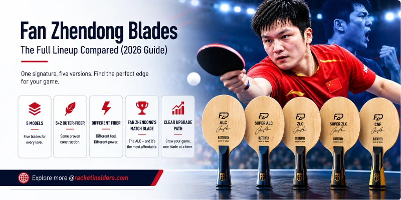 Butterfly Fan Zhendong blades lineup 2026 - compare ALC vs Super ALC vs ZLC vs Super ZLC vs CNF. Find the best Fan Zhendong blade for your playing style with clear upgrade path from entry to pro level