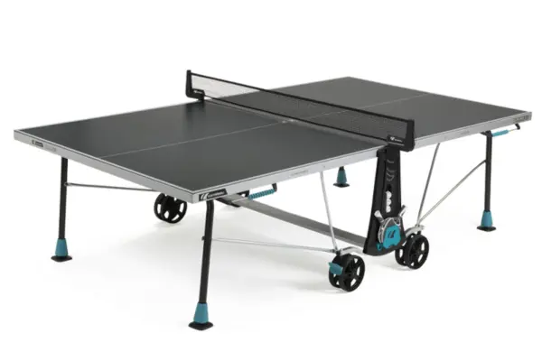 Cornilleau 300X outdoor table tennis table – 5mm resin laminate playing surface, EN 14468 Class C certified, priced around $1,350, designed for permanent backyard and patio setups with all-weather durability