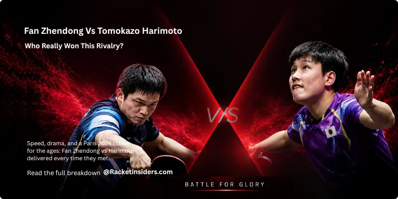 Fan Zhendong vs Harimoto head-to-head rivalry. Paris 2024 Olympic quarterfinal. Who really won? Full breakdown at RacketInsiders.com.