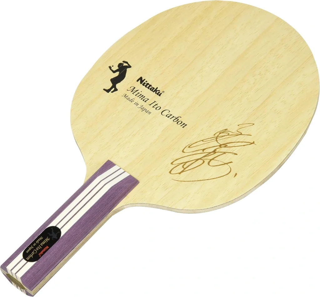 Nittaku Mima Ito Carbon table tennis blade with signature grip design, 5+2 ply OFF construction, made in Japan.