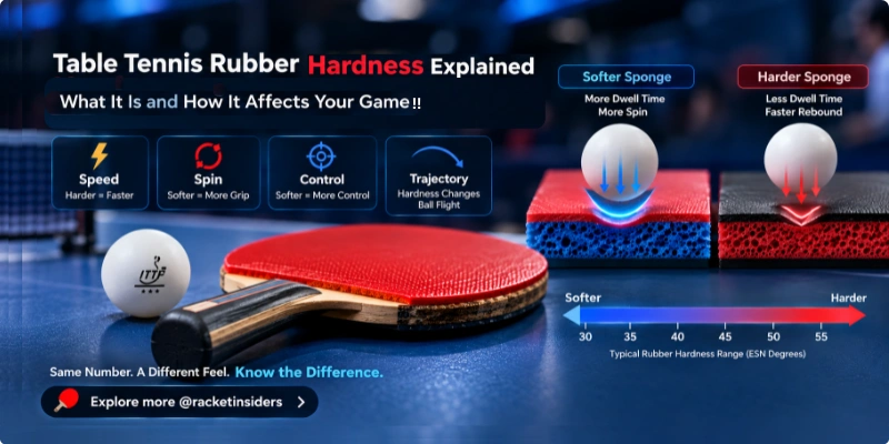 Table tennis rubber hardness Table tennis rubber hardness comparison infographic showing softer vs harder sponge.